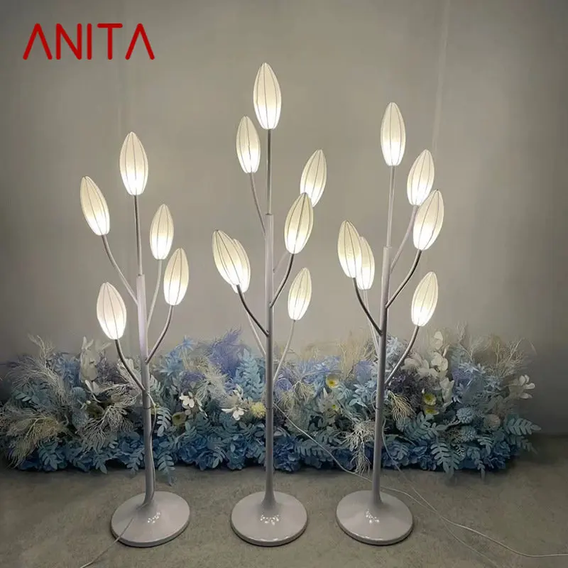 ANITA Contemporâneo Branco Elegante Pé Lily Flores Lâmpadas Decoração Festa Evento LED Road Chumbo Luzes Do Casamento