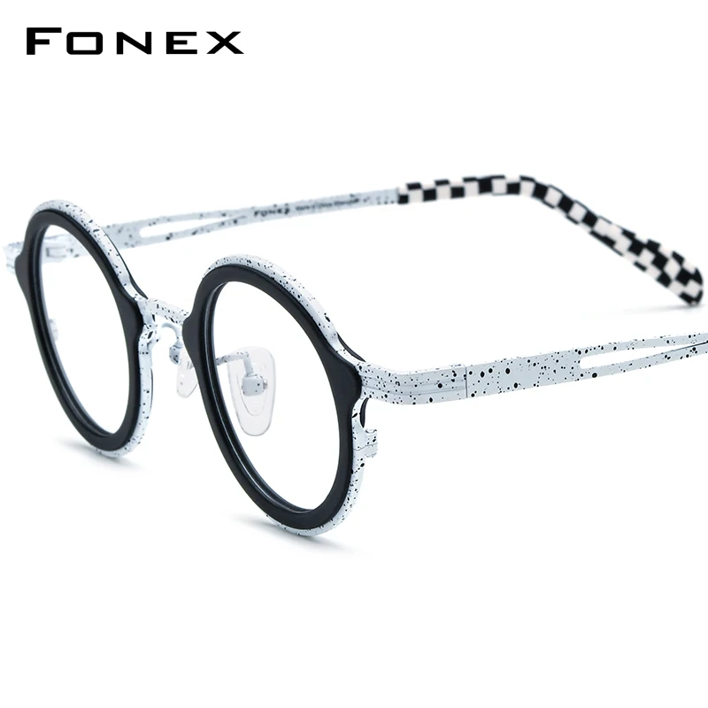 FONEX Acetate Titanium Glasses Frame Men 2024 New Women Colorful Retro Small Round Eyeglasses Vintage Eyewear F85887