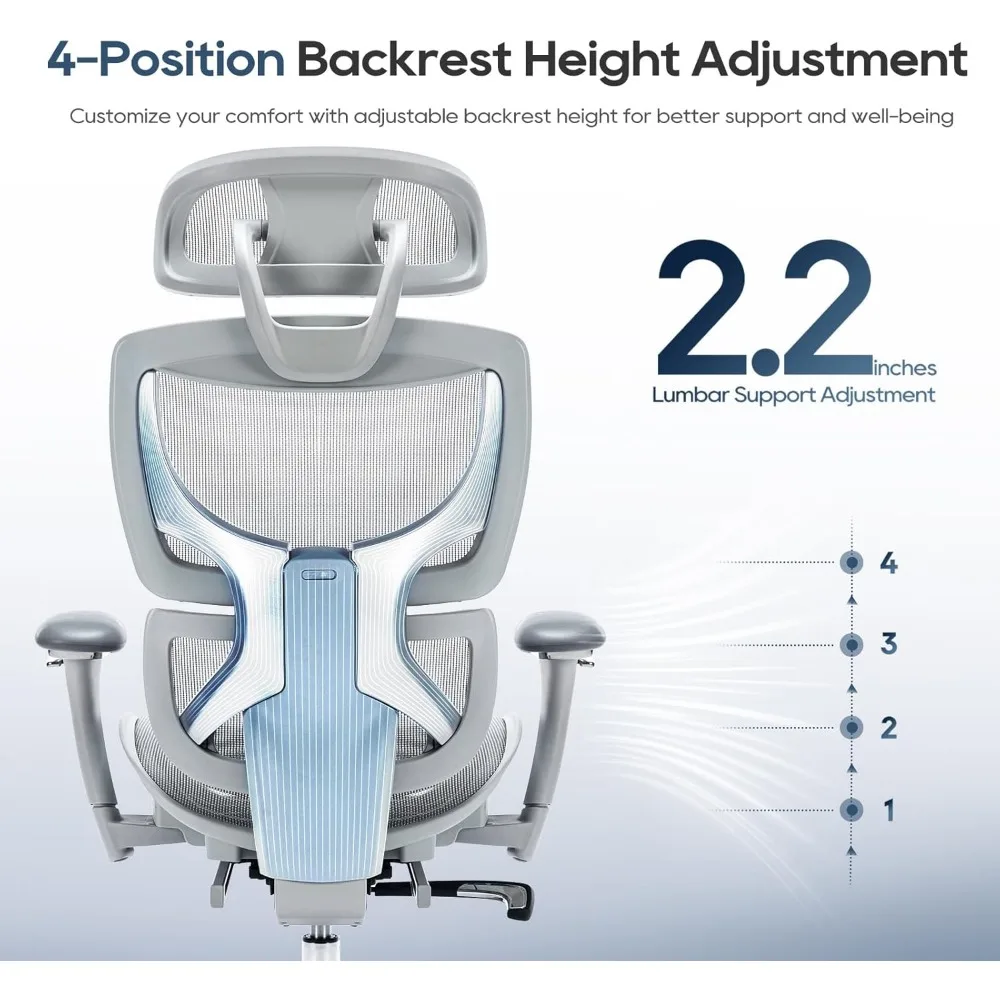 Ergonomic Mesh Office Chair with Footrest, High Back Computer Executive Desk Chair with Lumbar Support, Adjustable Headrest