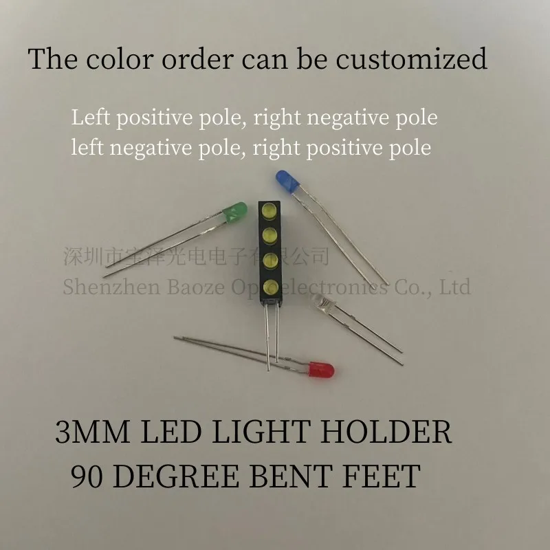 4 HOLES 3MM LED LAMP BEAD LAMP HOLDER 90 DEGREE BENT FOOT RED, YELLOW, GREEN, BLUE AND WHITE INDICATOR