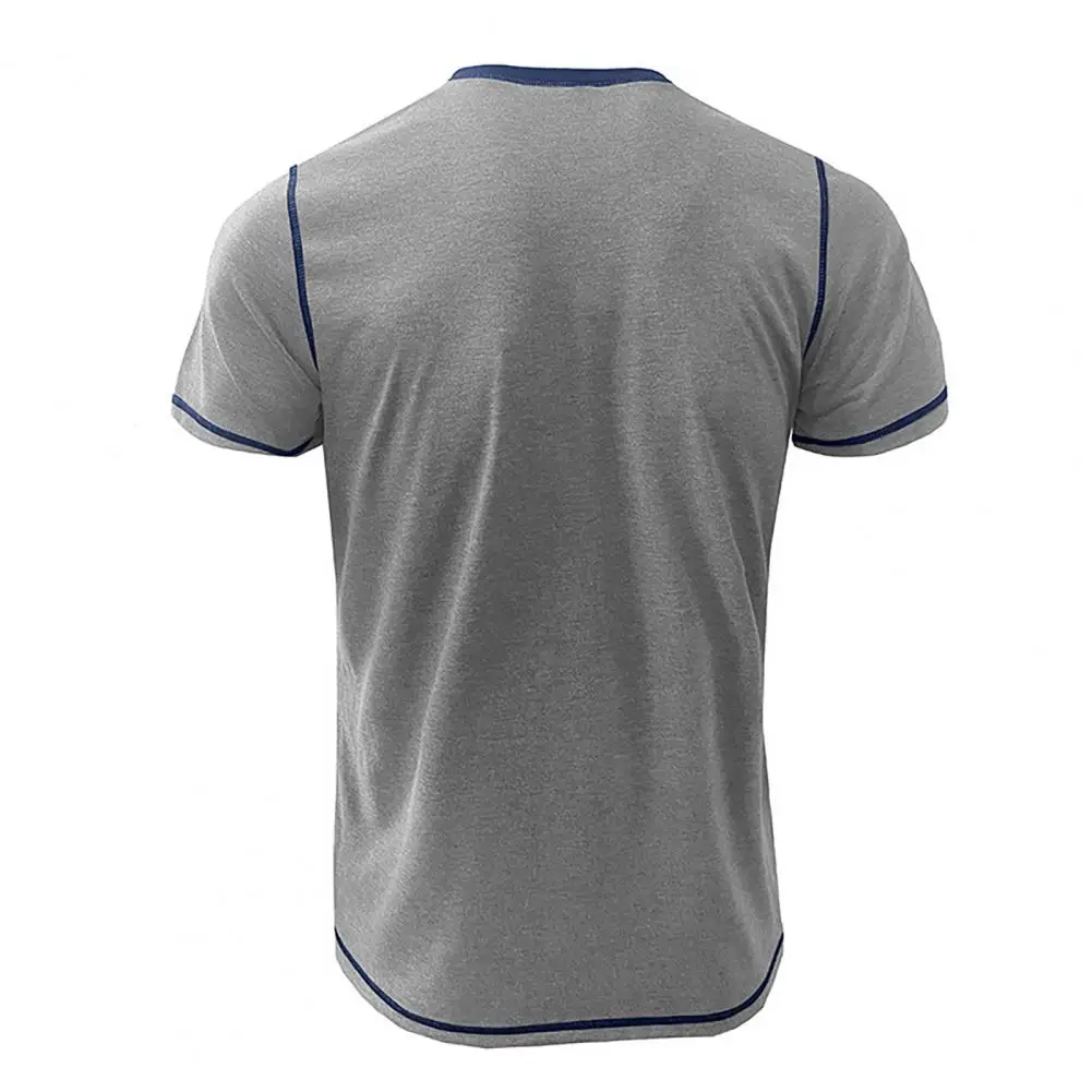 2026 Men's Summer Casual Short-sleeved T Shirts Pure Buttoned V Collar Tops Vintage Patchwork Striped Tees For Men For Gym