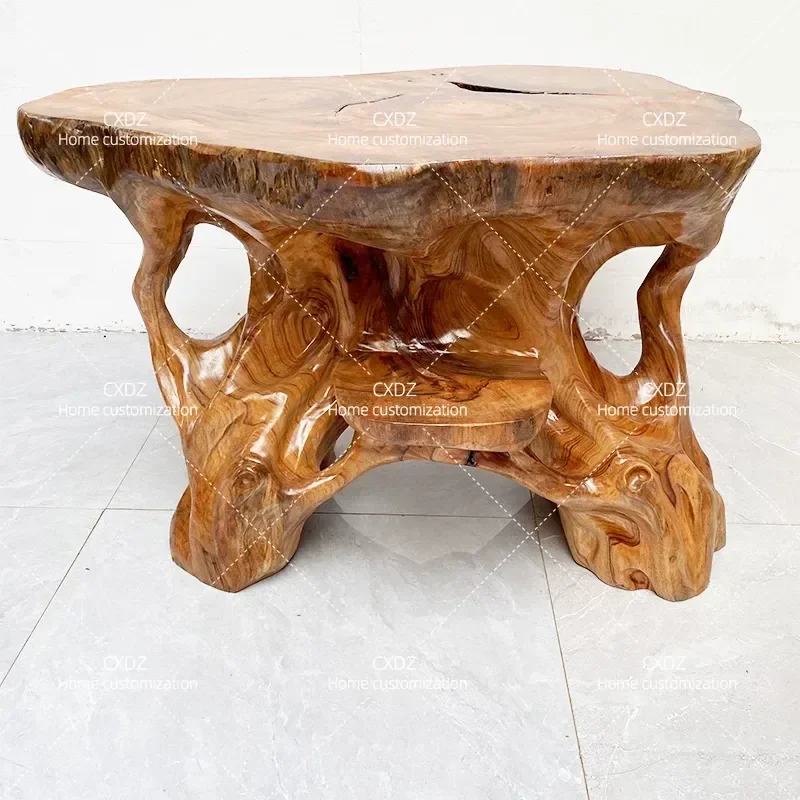 Natural Camphor Wood Root Carving Coffee Table Integral Log Tree Root Tea Table Flat Surface Solid Wood Kung Fu Tea Sea Base