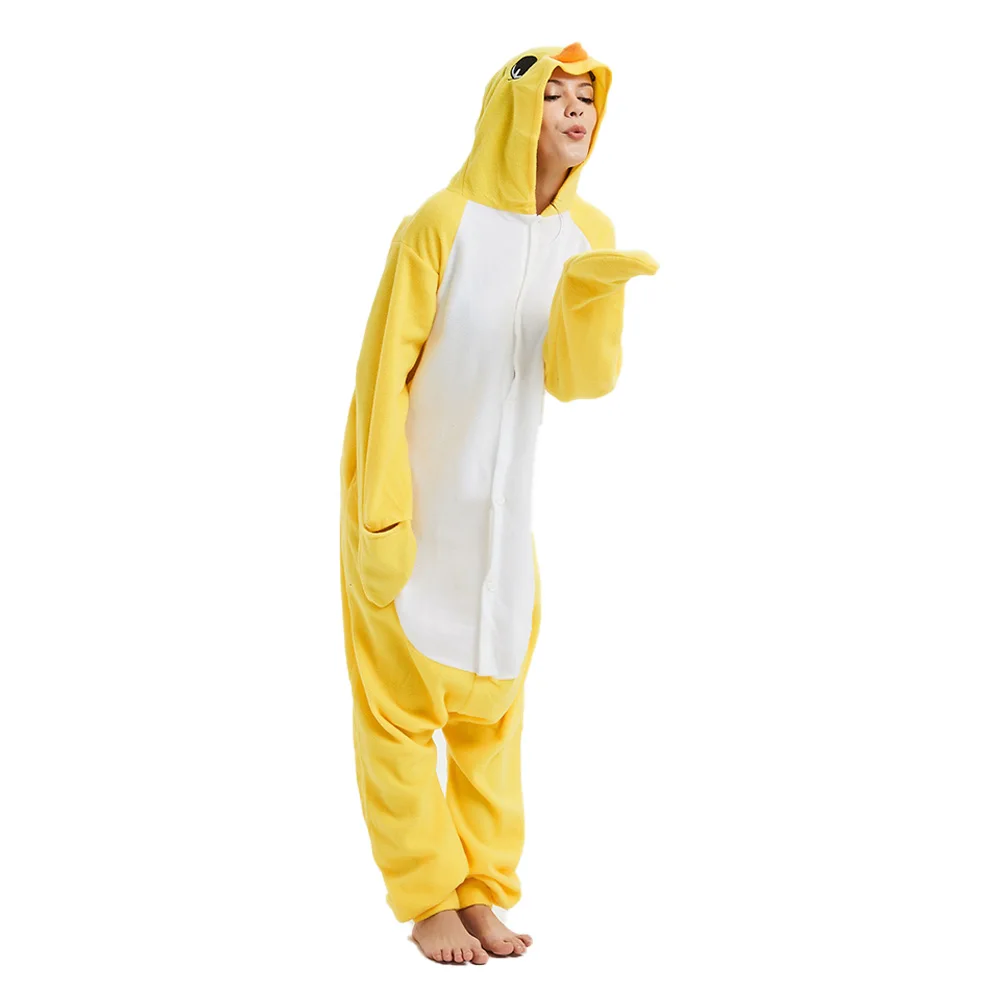 Disfraz de pollito de animales para hombre y mujer, traje bonito de Kigurumis, mono de fiesta para Halloween, pijama amarillo