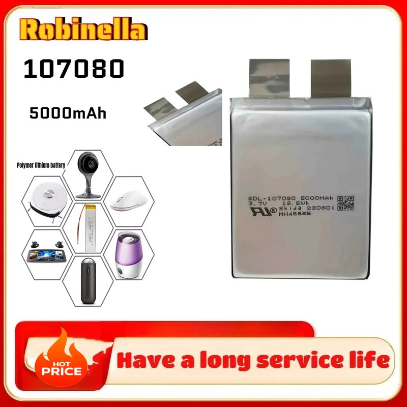 

107080 Polymer Lithium Battery 3.7V 5000mAh 18.5Wh 35C DIY Weld 2S 3S Battery Cell for Jump Car Starter Power Tool Spot Welder