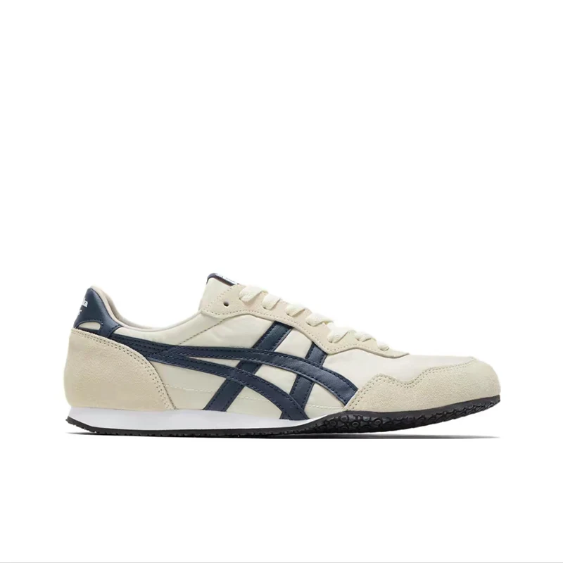 Onitsuka Tiger SERRANO Unisex Beige/Blue Round-Toe Low-Top Sneakers – Non-Slip Durable Comfortable Casual Style 1183B400-200