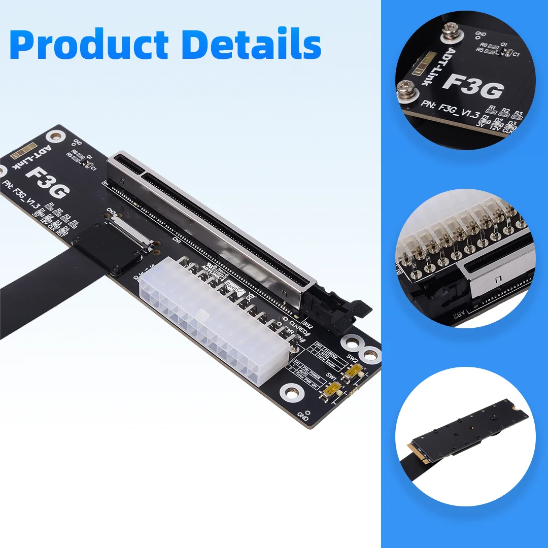 eGPU M.2 NVMe To PCIE 5.0 X16 GPU Dock Docking Station External Graphics Card NUC ITX STX F3G Laptop Gen5 Full Speed FFC Adapter
