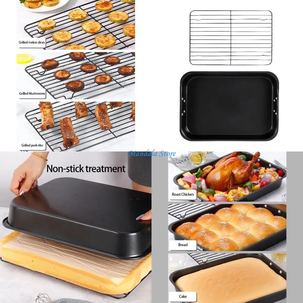 U2JC Turkey Roasting Pan 15Inch Carbon Steel Baking Tray with V-Shape Grill for Oven