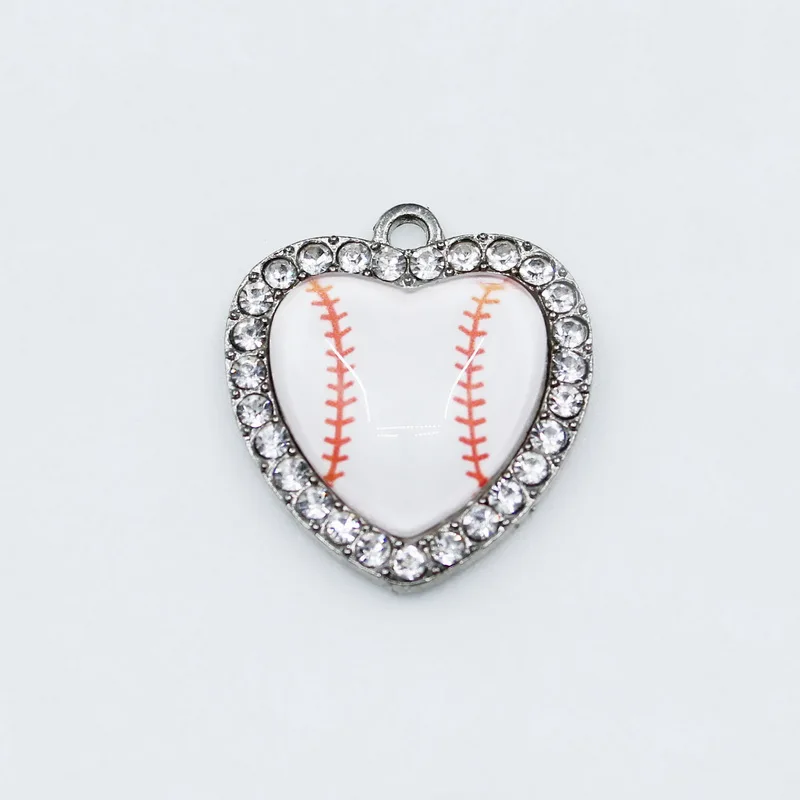 Customize 10pcs Baseball Sports Crystal Hearts White Background Dangle Charms DIY Bracelets Jewelry Accessory Pendants