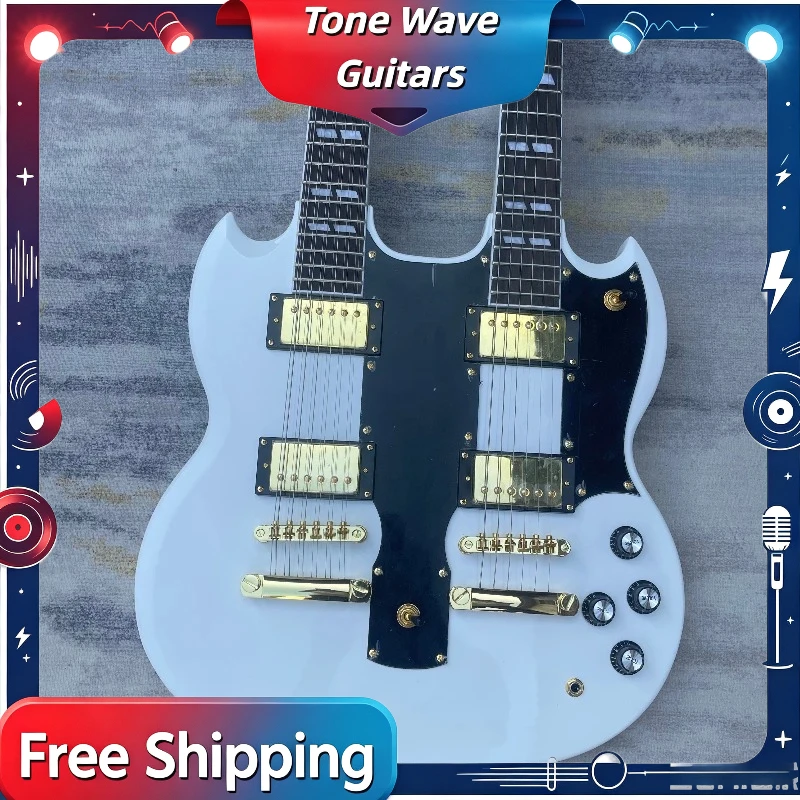 2026 Gloss White SGSS Double Neck Solid Body Electric Guitar 12 String & 6 String Dual Scale Heavy Metal Stage Delivery Included