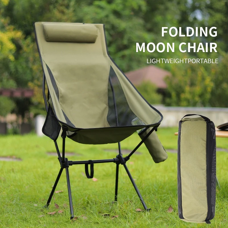 Moon chair, recliner outdoor folding chair, fishing chair, cup bag with pillow three colors optional