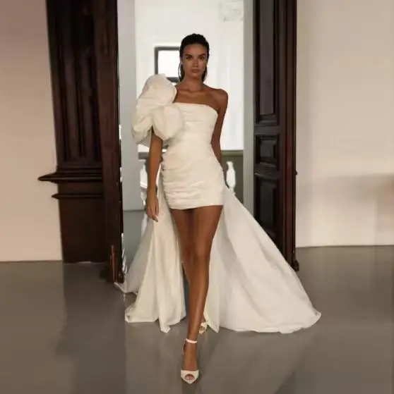 Customized Boho Mini Wedding Dresses 2025 One Shoulder Satin Short Bridal Dress Formal Wedding Evening Prom Gowns Plus Size