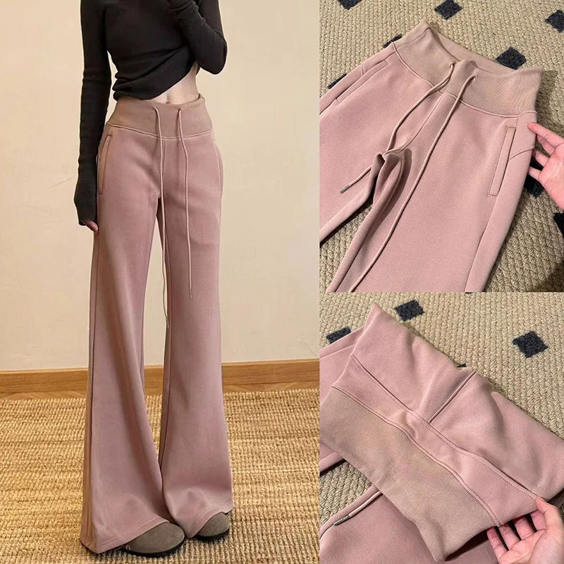 Damen High-Waist Hose mit Schlag, einfarbig, dünn, im Hot Sale – Koreanische Straight-Leg Sweatpants für Mädchen, modische Freizeit- und Alltagshose