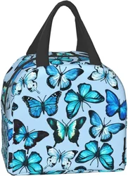 Blue Butterfly Insulated Lunch Bag Reusable Lunch Box Waterproof Women Lunch Tote Bag for Office Work School Picnic Beach