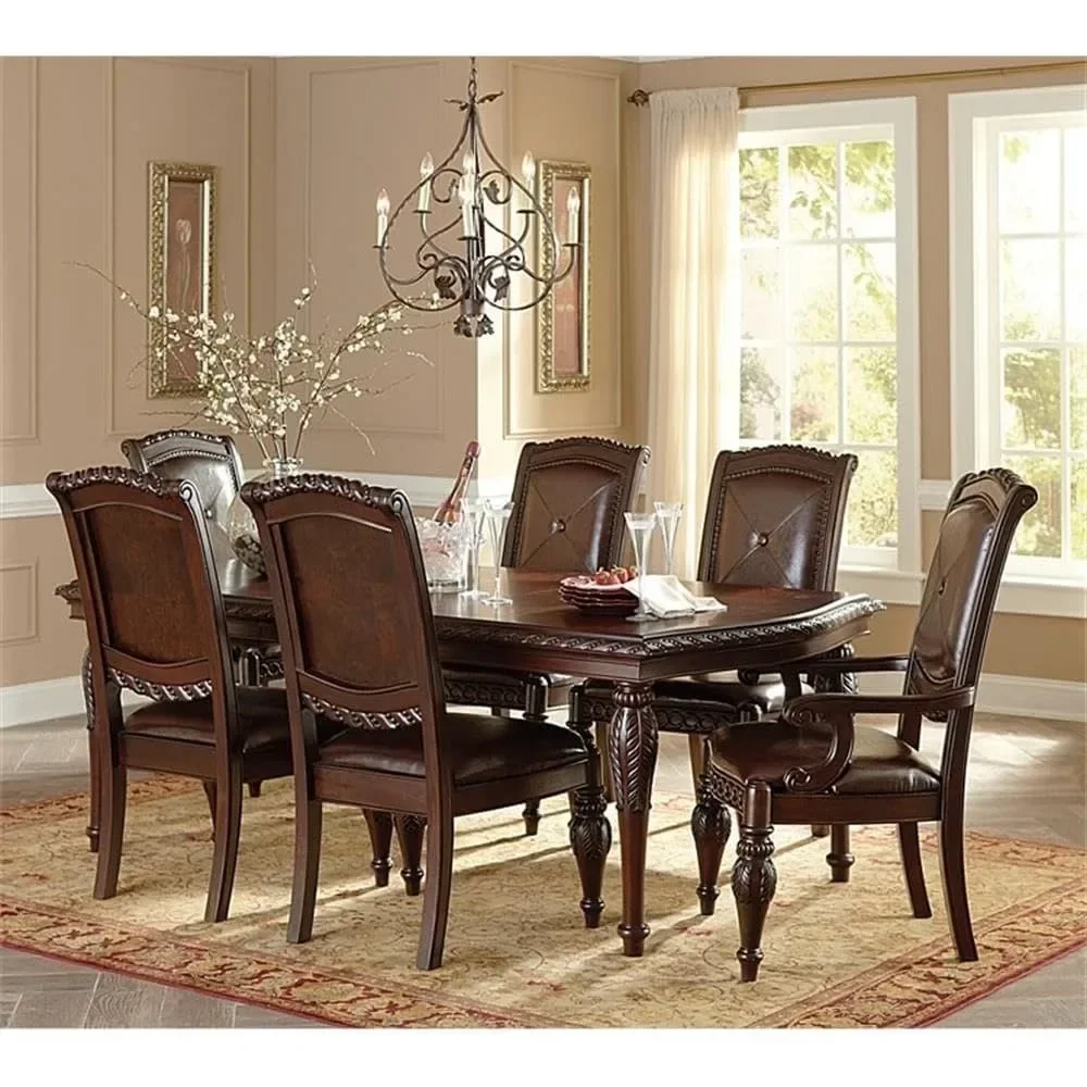 Dining Chair Set of 2 with Wood Frame, Button Tufted Leather Arm Side Chairs, Leather Dining Chair image 5