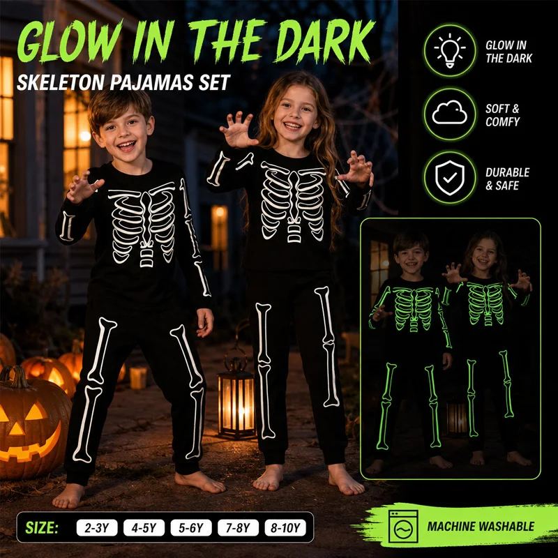 Little Hand Toddler Boys Pajamas Glow in The Dark Skeleton Pjs Sets  Kids Sleepwear Jammies for Halloween Holidays 2-10Y Girls