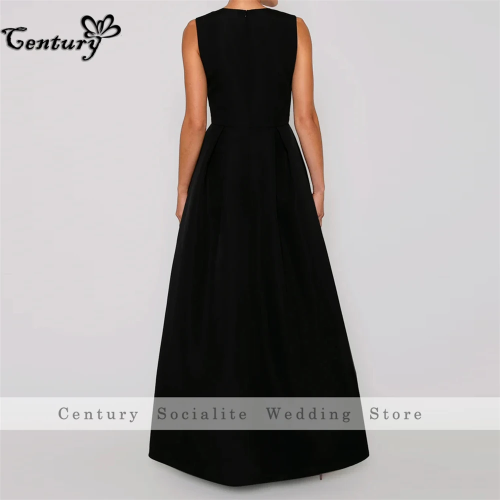 Black Prom Dress Long 2024 with Bow Sleeveless Satin Dubai Evening Dresses Arabic Formal Gowns for Women Customized