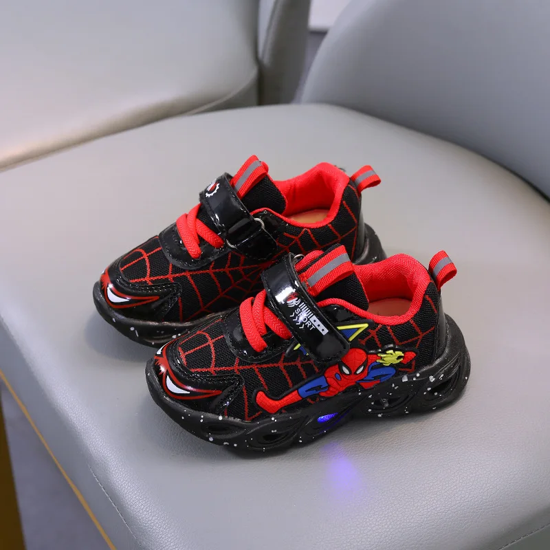 Disney cartoon boys Spider-Man cute Casual shoes with led light soft sports shoes for kids gift EU size 21-36