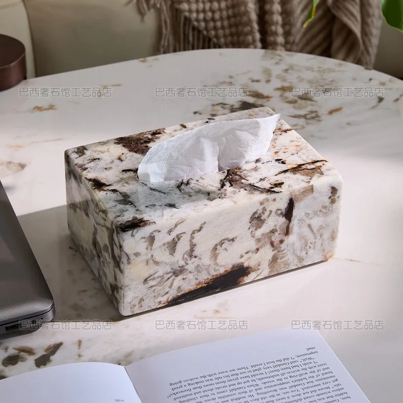 Italian natural marble tissue box, living room designer high-end pumping carton, special for five-star hotels