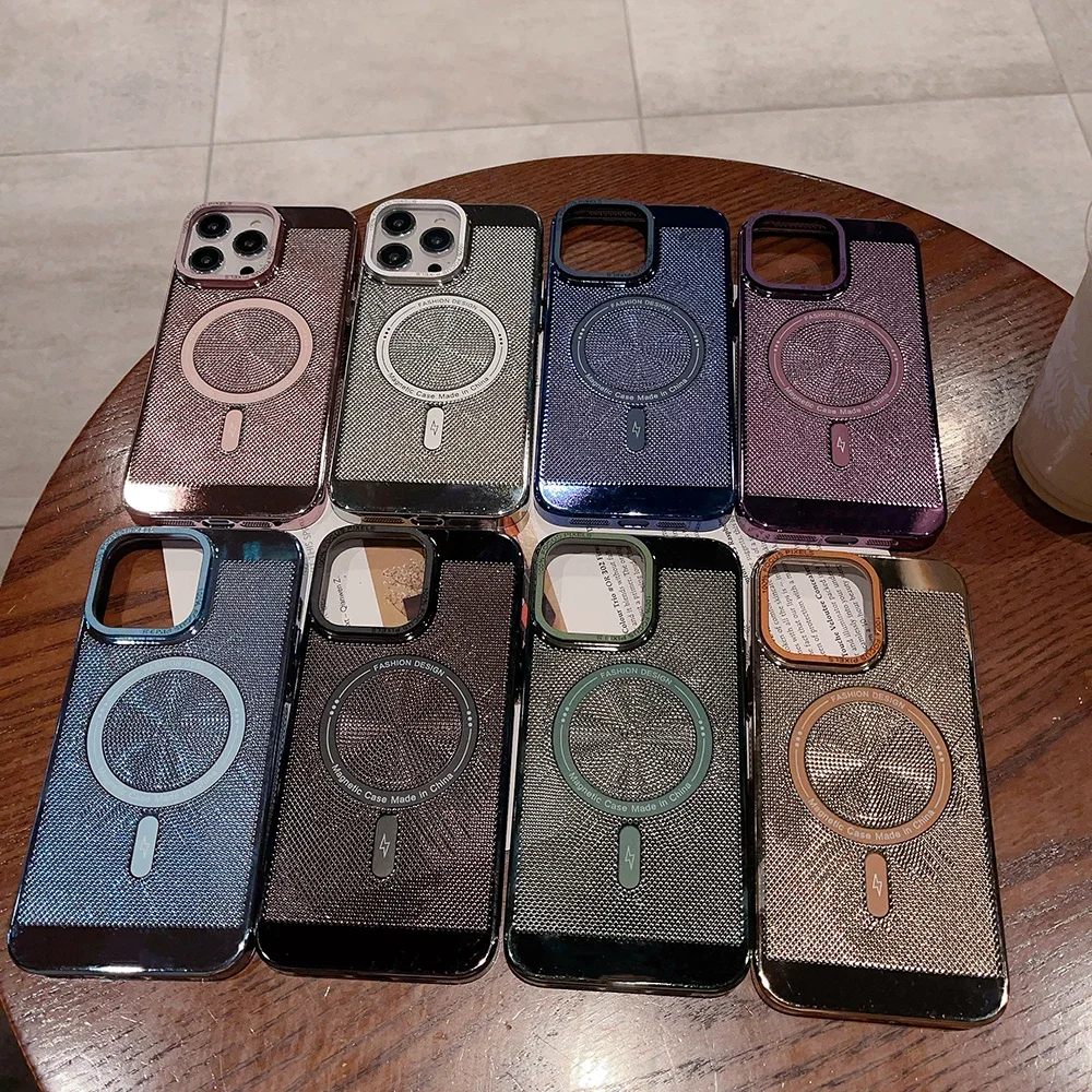 

For iPhone 15 14 Plus 13 12 11 Pro Max For Magsafe Magnetic Wireless Charge Metal Camera Edge Breathable Mesh Plastic Case Cover