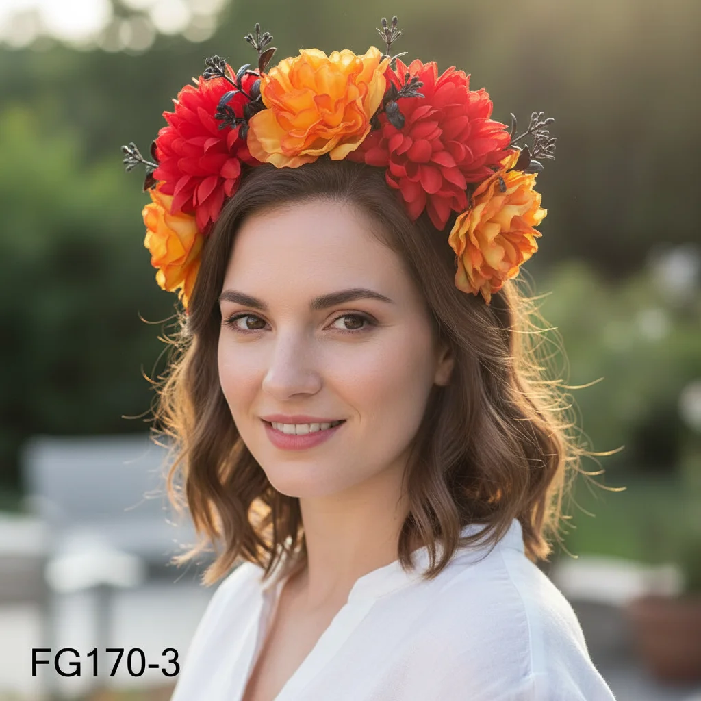 

Cosplay Halloween Party Costume Headwear Photo Props Boho Mexican Rose Flower Crown Hawaiian Wedding Bridal Hair Accessories