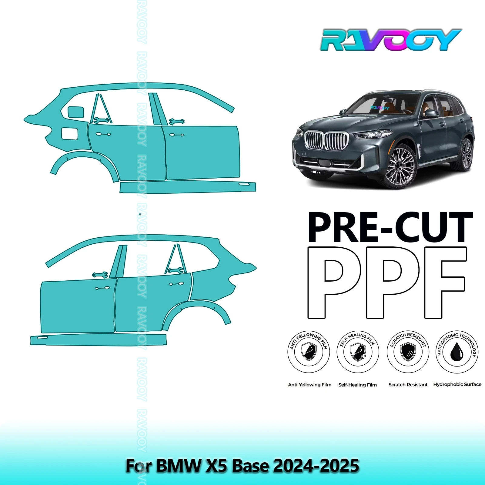 

For BMW X5 Base 2024-2025 8.5mil Clear Matte Pre-Cut PPF Door & A/B Pillar Kit TPU Paint Protection Film Set