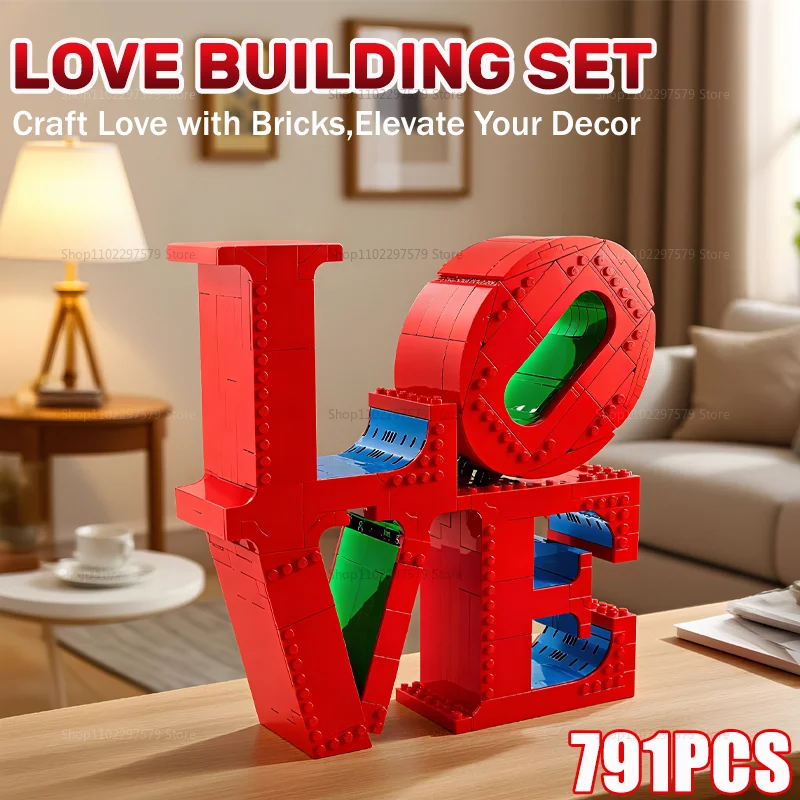 Nouveau 791 pièces Kit de blocs de construction de Sculpture d'amour créatif MOC artisanat lettres d'économie pour la maison et la chambre cadeau pour la saint-valentin