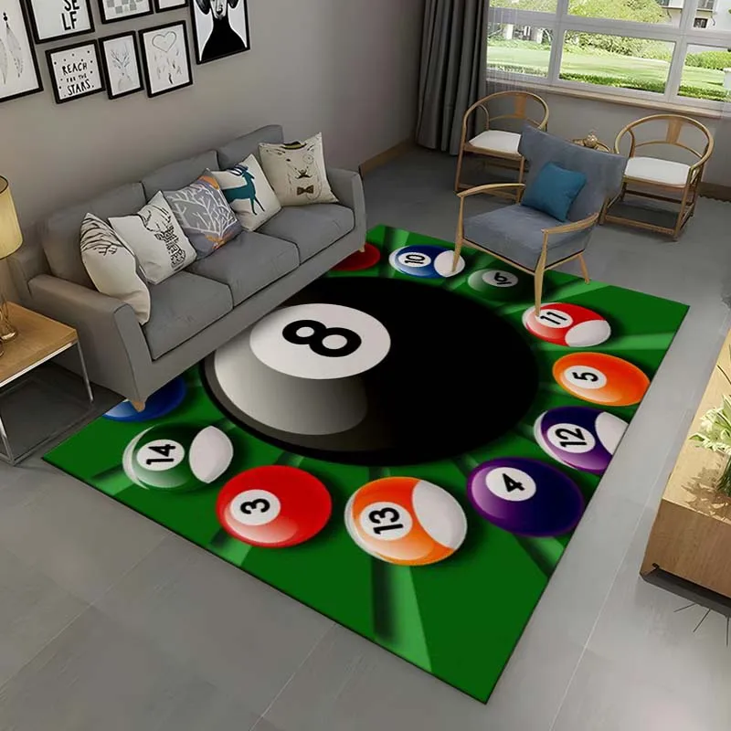 3D Colorful Snooker Billiard Carpet Ball Sports Area Rug for Living Dining Room Bedroom Decor Floor Rug Bathroom Non-Slip Rugs