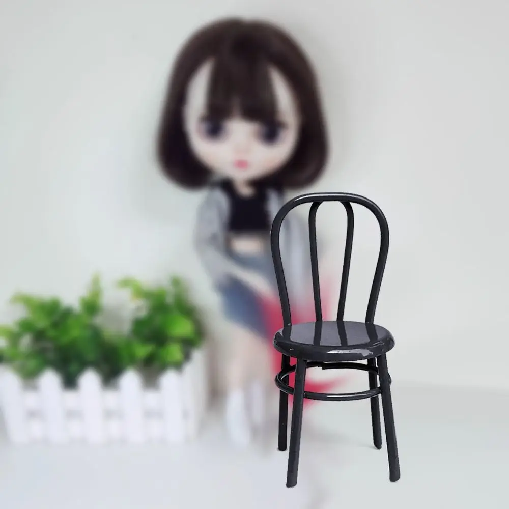 Metal Doll House Decoration Gift Mini 1:24 Dollhouse Chair Miniature Chair Doll House Accessories Kitchen Furniture