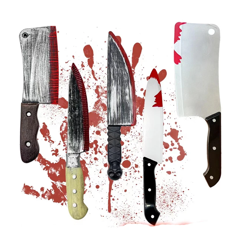 1pcs Halloween Horror Props Faked Bloody Sharp Knife Cosplay Props Weapon Knife Hook For Halloween Party Decoration Trick Toy