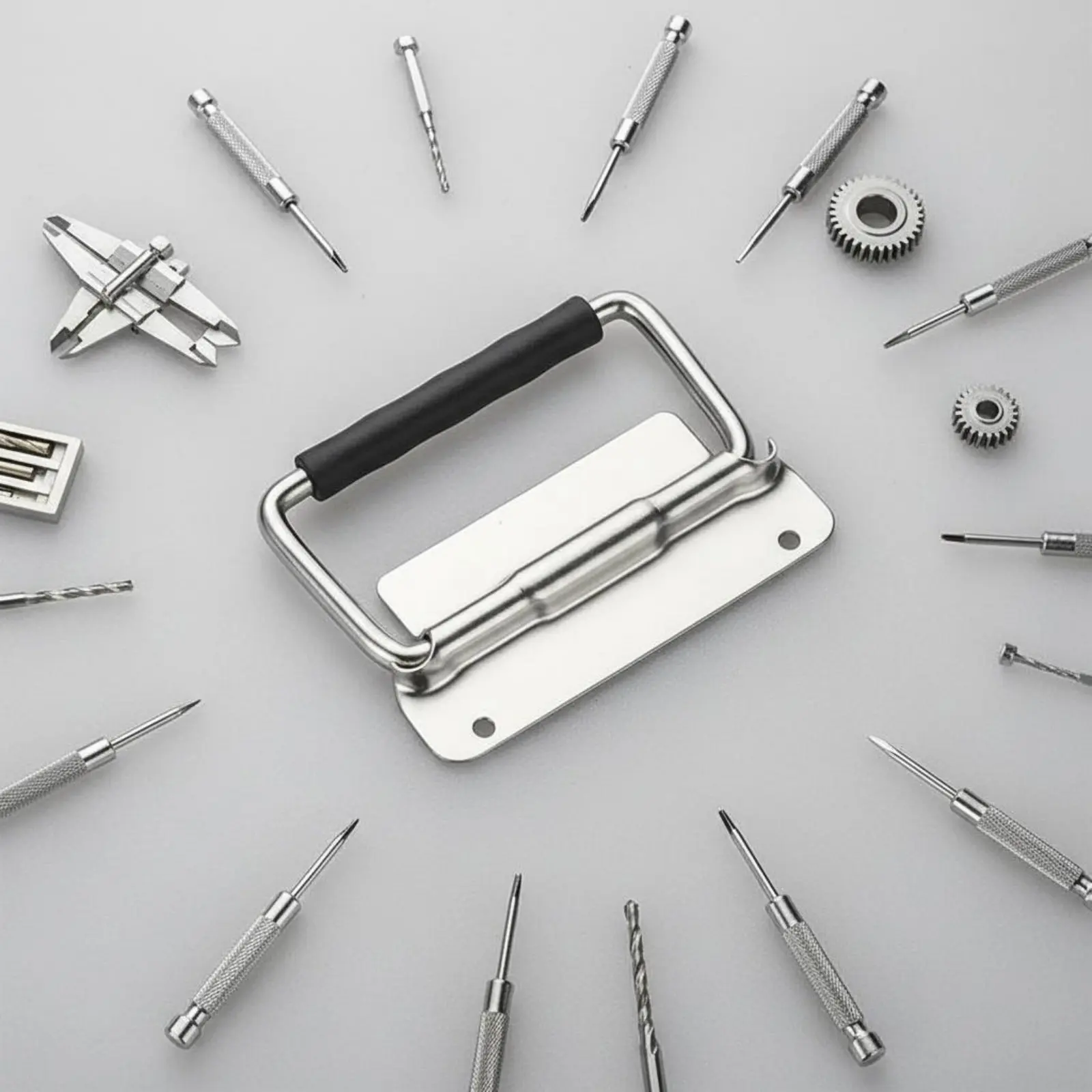 

Stainless Steel Tool Case Handle Robust Duty Surface Mount Pull Handle Rubber Grip for Drawer