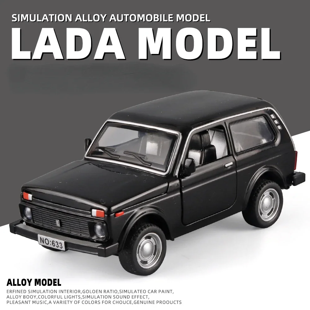 1:32 Lada Niva รถจี๊ปโมเดลรถจำลองทำจากโลหะอัลลอยด์สูงของเล่นดึงถอยหลัง A696ของขวัญสำหรับเด็ก