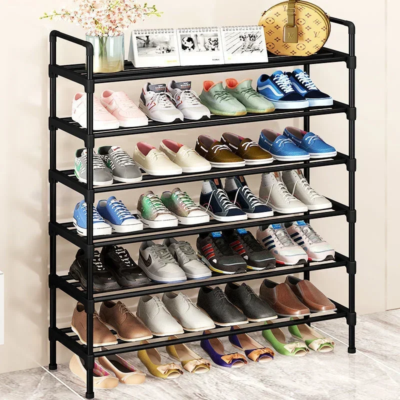 Simple Shoe Rack Metal Shoe Shelf Footwear Rack Living Room Space Saving Organizer Stand Holder Black Shoe Shelf