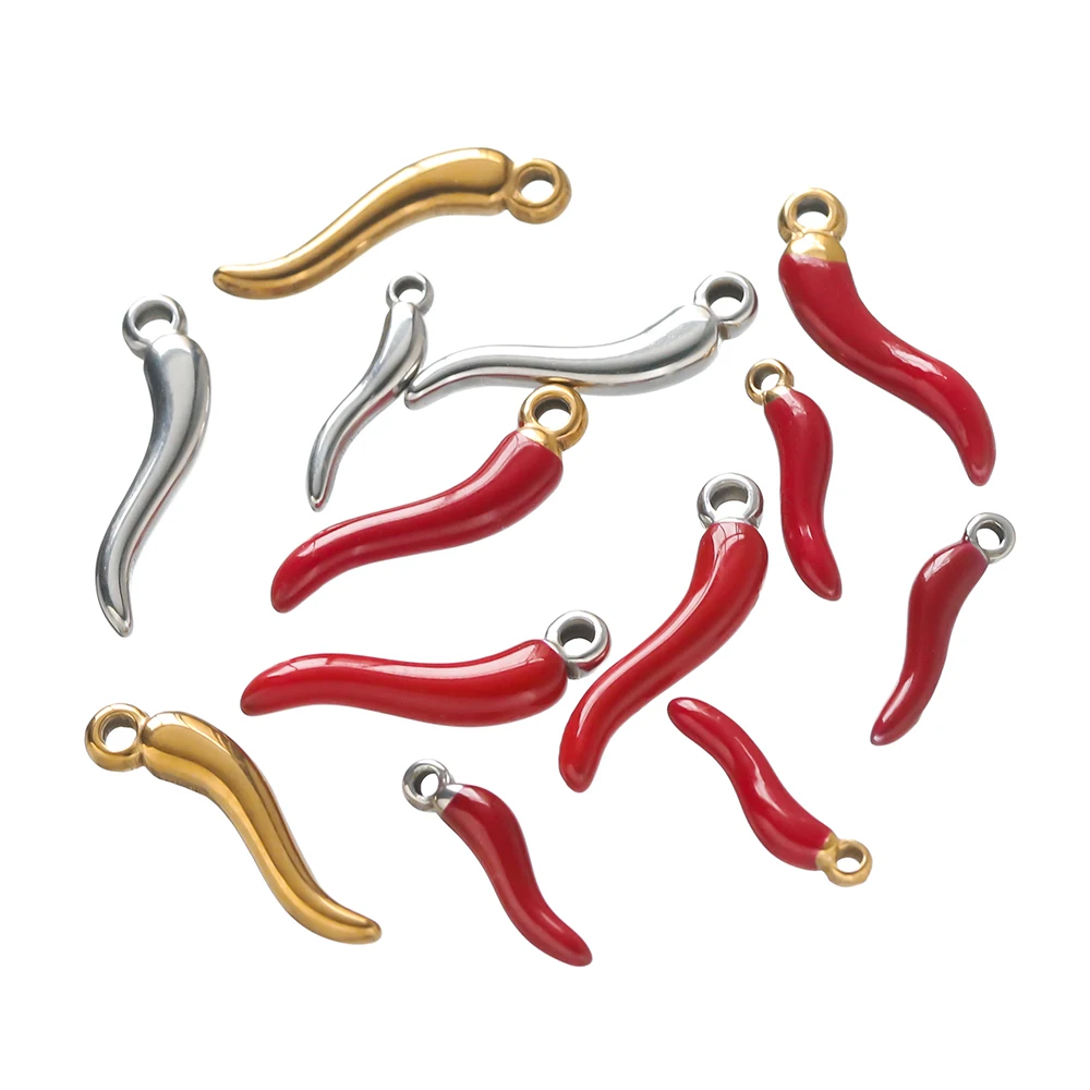 5pcs/pack Stainless Steel Red Yellow Small Capsicum Pendants For Handmade DIY Jewelry Necklace Earring Making Accessories