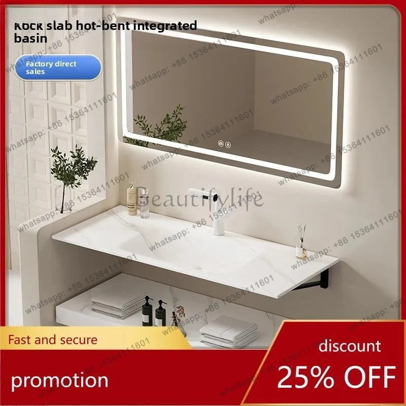Rock Board Heat-Bending Integrated Wash Basin Countertop Seamless Wash Basin Wash Basin Home Improvement Bathroom Countertop
