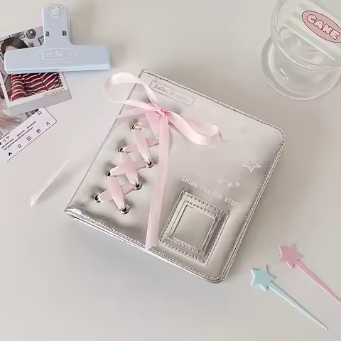 Balletcore A5/A7 Binder Notebook Cover Bow Silk Ribbon Loose Leaf Photo Album Cover Silver 6 Ring Binder Photocard Cover Men