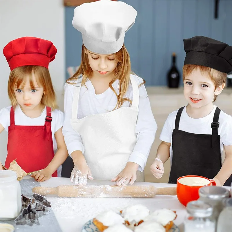 Avental de chef infantil, aventais de cozinha dianteiros para crianças, avental de bebê + conjuntos de chapéus, ideal para cozinha, pintura artesanal, cozinha wq004