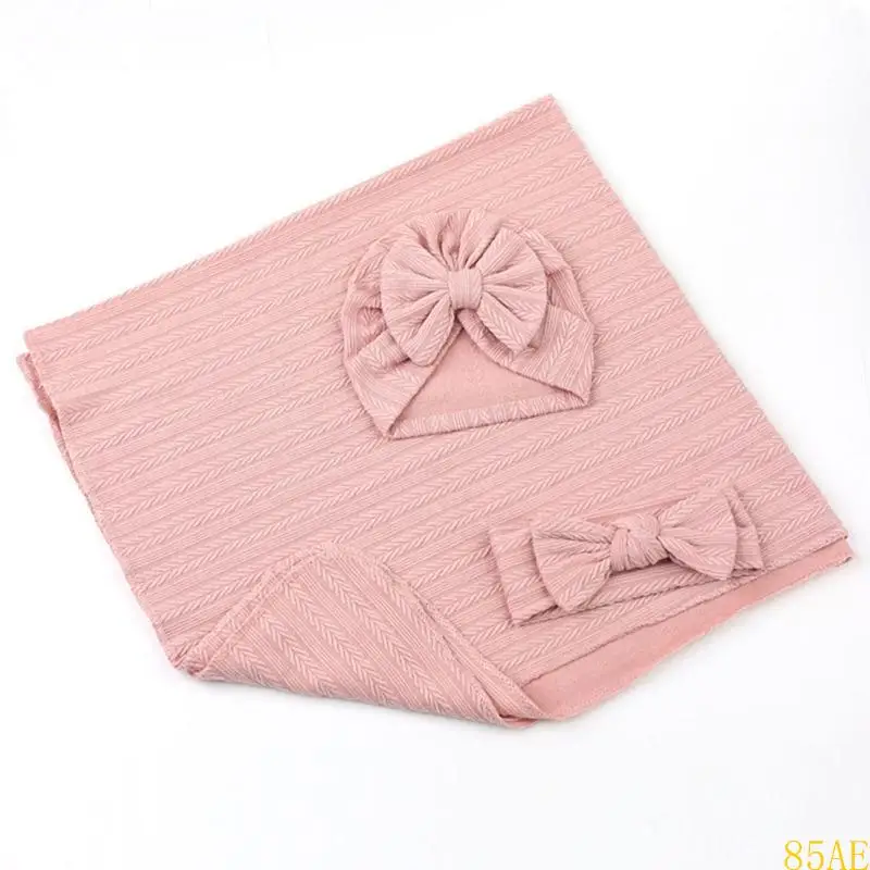 

85ae 3pcs младенца Bowknot Swaddle Prap с шляпами для повязки.