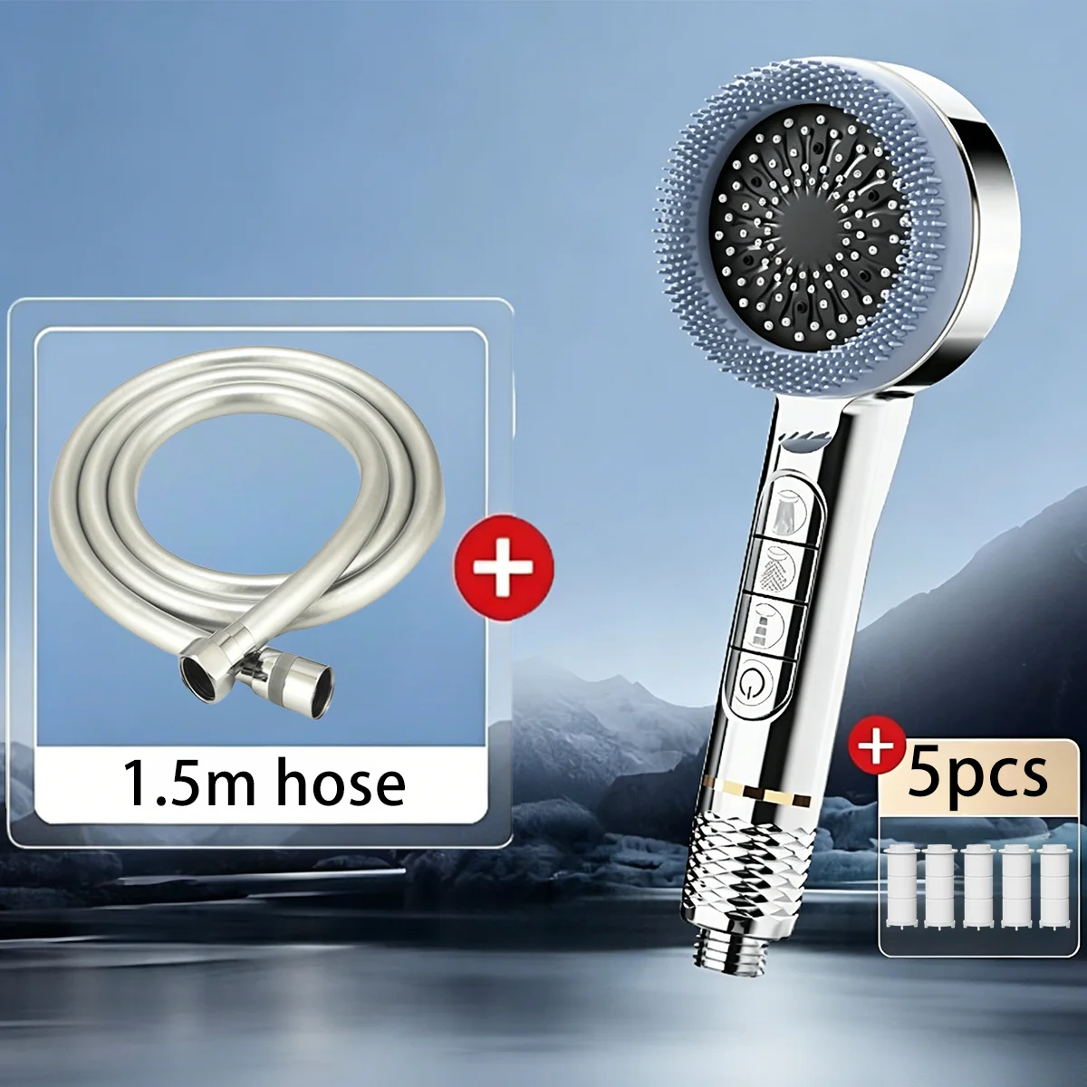 High-Pressure Shower Head Set with Filter Nozzles Shower Massage Faucet Multi-Speed Shower Head with Extra-Large Water Flow