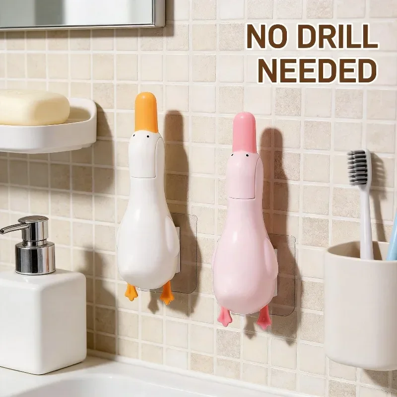 2-in-1 Cute Duck Garbage Clip Multiple Functions Household Cleaning Tools For Bathroom Hair Cleaning Stain Removal Drainage Hole