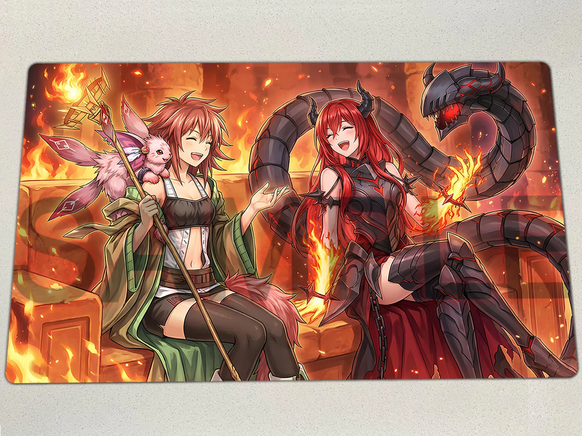

YuGiOh Hiita The Fire Charmer, Ablaze Playmat Promethean Princess, Bestower of Flames TCG CCG Pad Trading Card Game Mat Mousepad