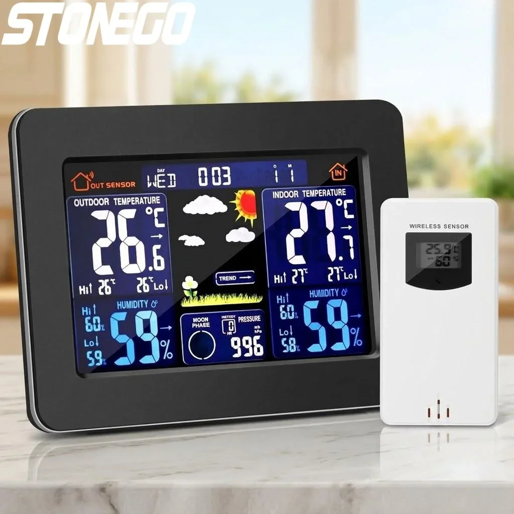 Wireless Weather Station Digital Weather Forecast Clock Outdoor Sensor Indoor Outdoor Temperature Humidity Monitor