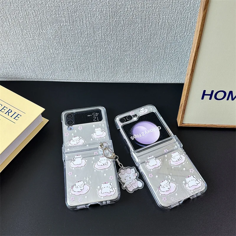 

Cute Cartoon Cat Phone Case for Samsung Galaxy Z Flip 6 5 4 3 Protective Back Cover for ZFlip4 ZFlip5 ZFlip6 Case Shell