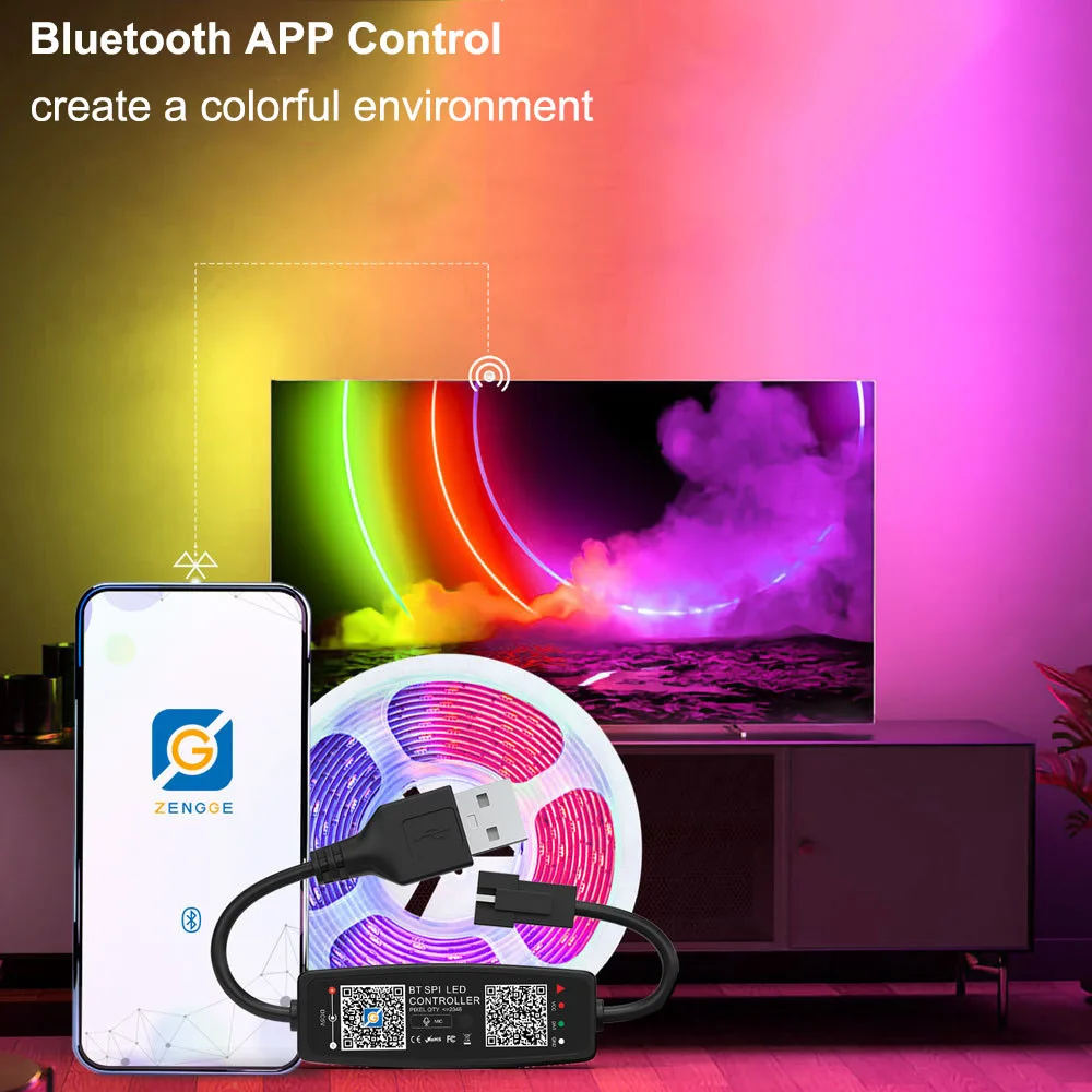 Imagem -03 - Controlador de Led Bluetooth Música Microfone Embutido Remoto Pixel Sk6812 Ws2812 Luz de Tira dc Plugue Usb Ws2811 Ws2812b