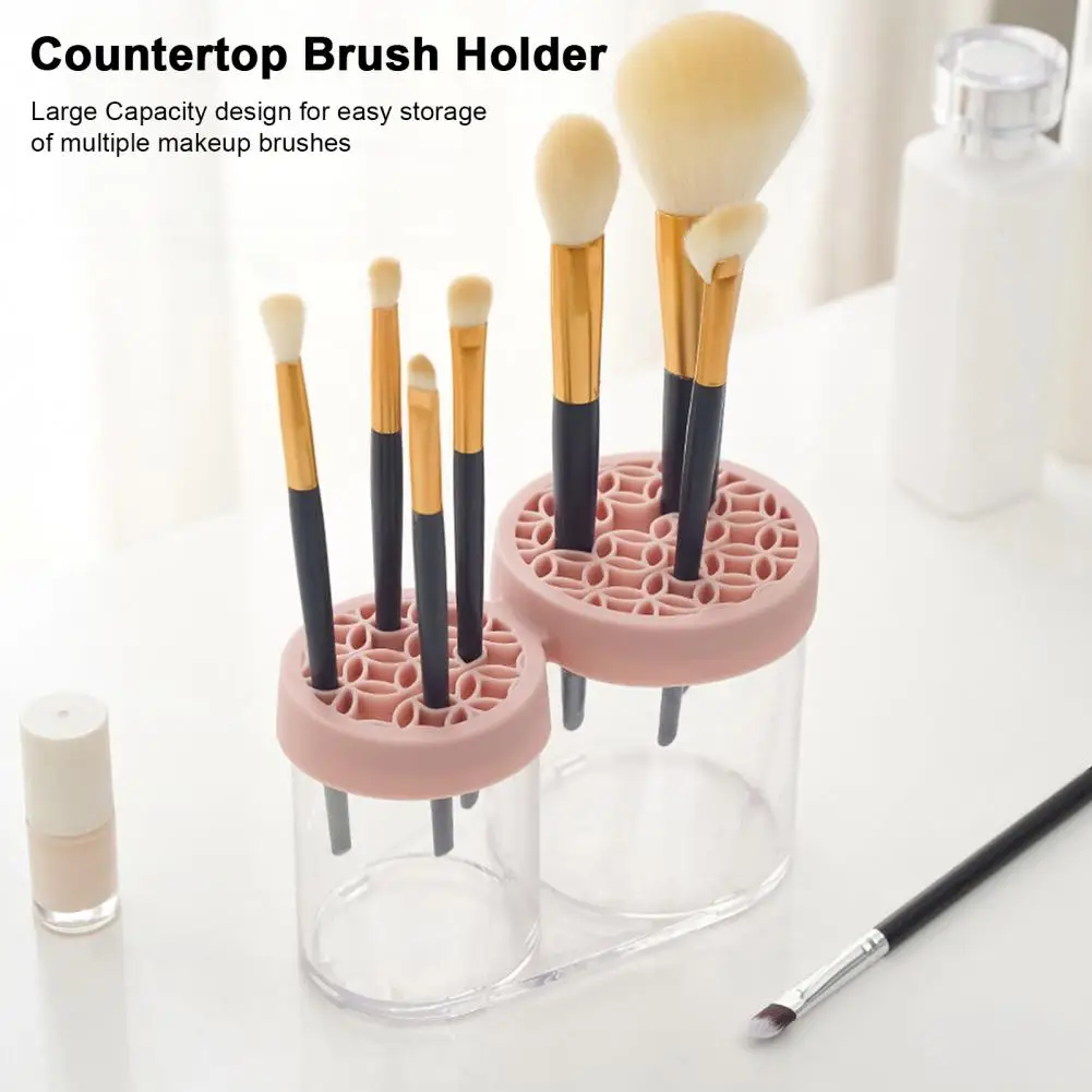 Makeup Brush Organizer Makeup Brush Drying Rack with Capacity Silicone Grid Multi-holes Round Countertop Organizer for Face