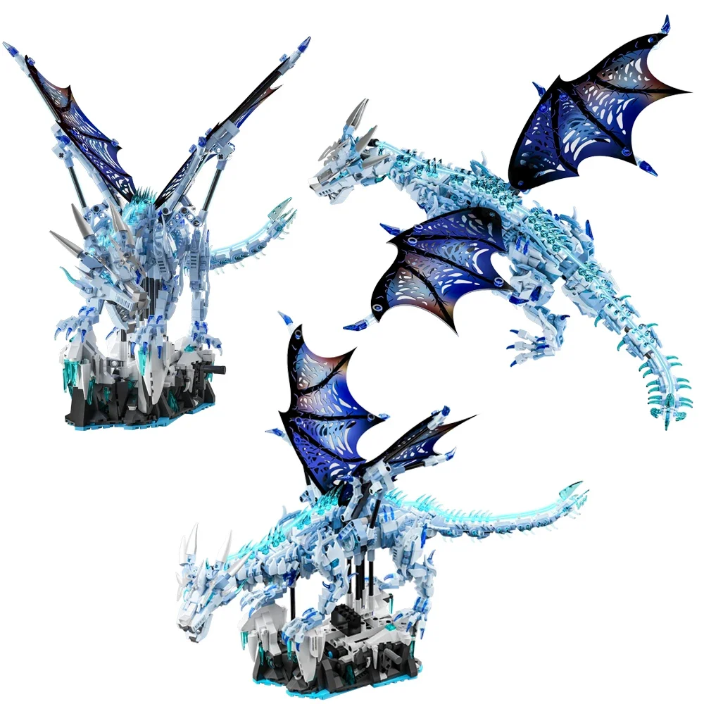 

NEW FUNXINEE 1676Pcs Premium Ice Dragon Bricks Advanced Building Challenge Light Glowing Eyes Moving Joints MOC Collectible Gift