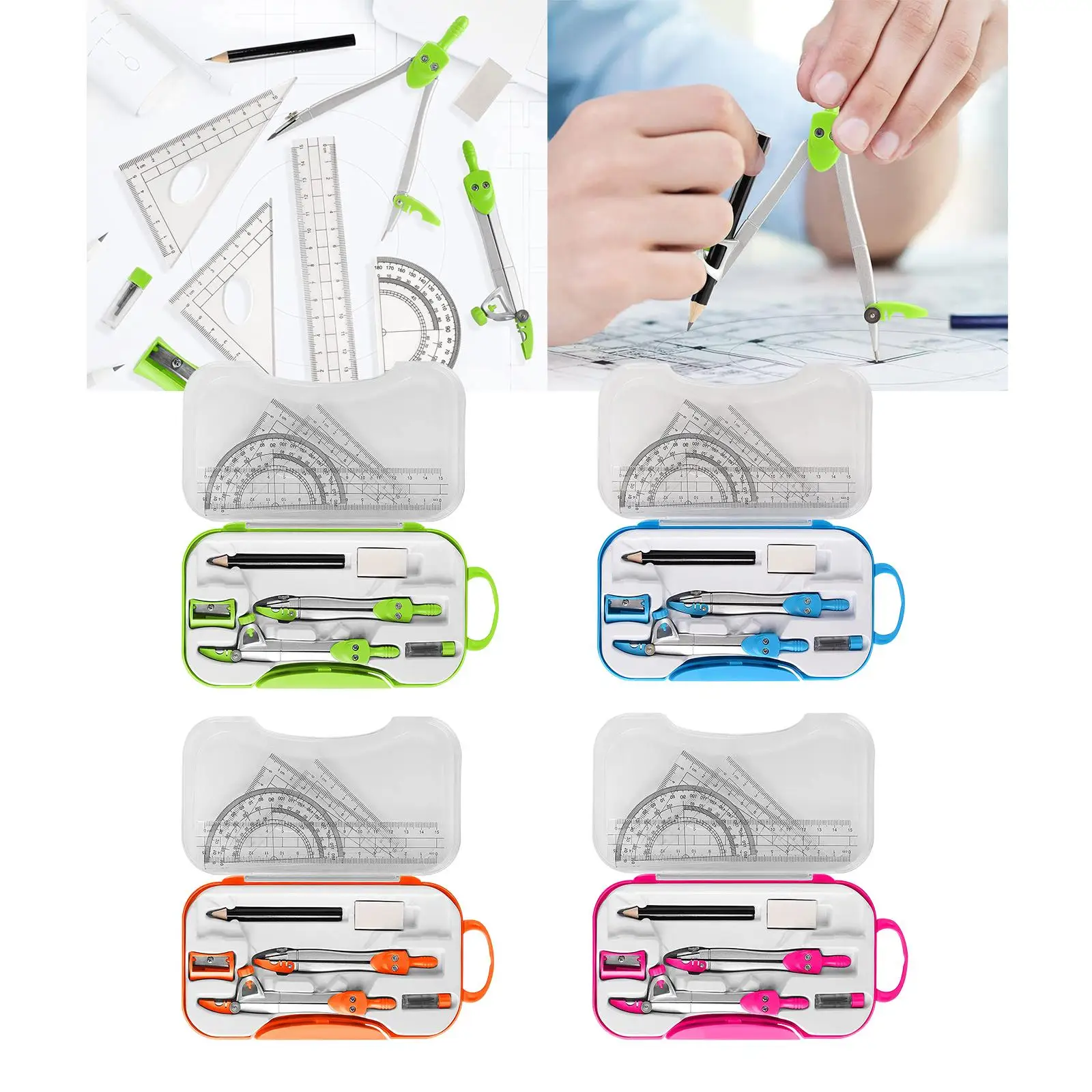 Math Geometry Kit Ruler Protractor Set with Storage Case Drawing Supplies