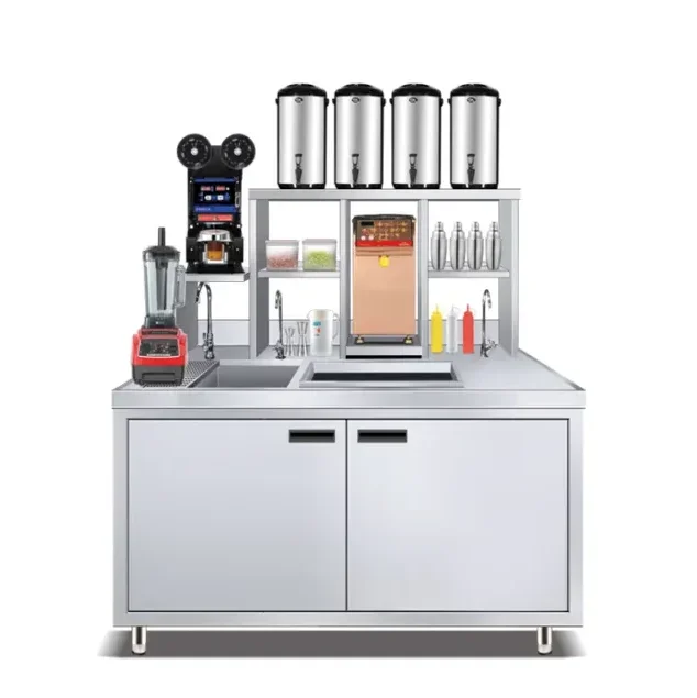 1.5-meter milk tea making pearl tea bar counter, equipped with a double pool freezer for sale