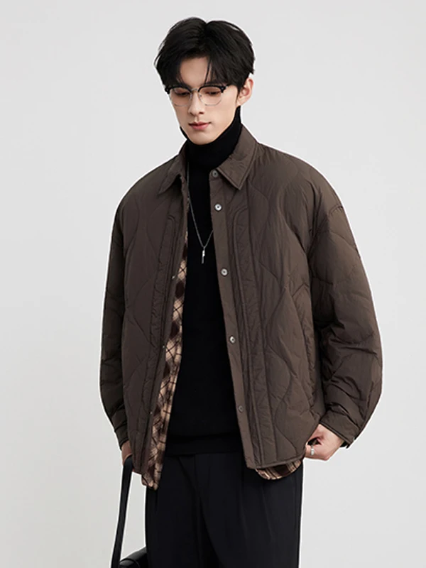 

Men's Lightweight ort down Jaet irt Sle Warmth Winter Faion Casual Polyester Fiber Fillling Button Closure Coat