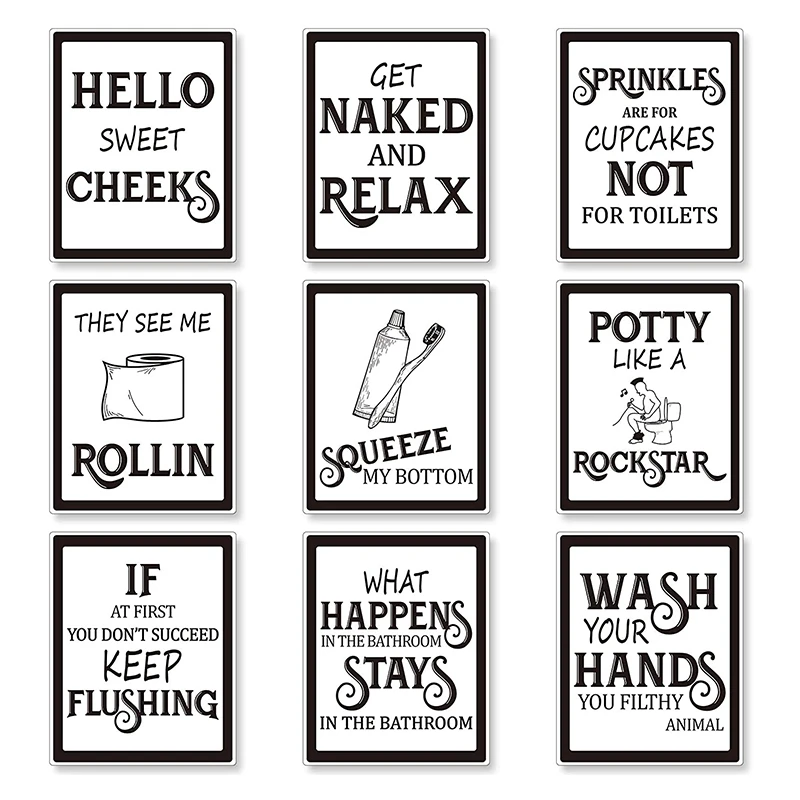 

9 Pieces Bathroom Wall Art Wall Decor, Funny Vintage Bathroom Sign Bathroom Posters For Wall Restroom Bathroom Decor