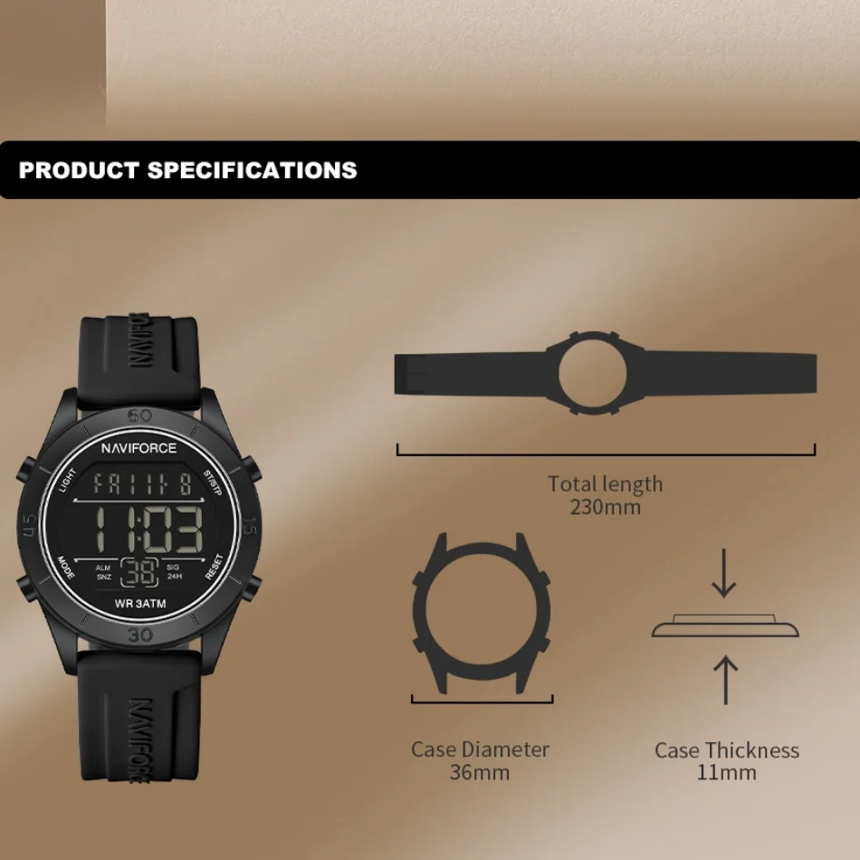 新しい naviforce 液晶デジタルファッションスポーツレディース腕時計抗円形シリコンストラップ電子時計女性のクラシック腕時計